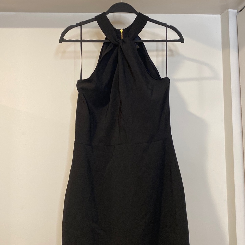 Black high neck midi dress
